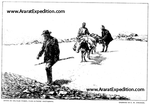 Helping the donkeys over a Mount Ararat snow-field.