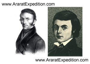Johann Jacob Friedrich Wilhelm Parrot and Khachatur Abovian. First ascenders of the summit of Mount Ararat at October 9, 1829.